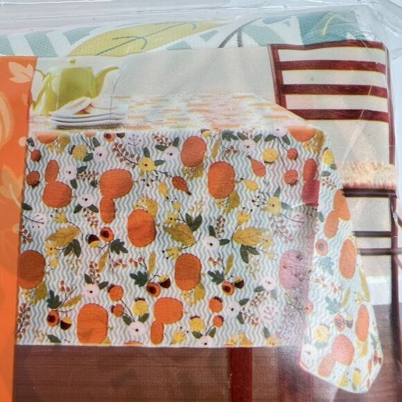 Vinyl Tablecloth 52" x 70" Rectangle Orange Teal Pumpkins Leaves Acorns - Picture 8 of 8